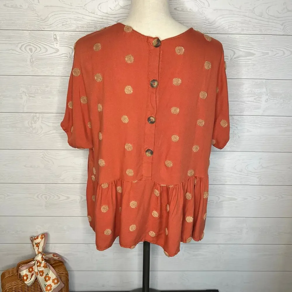 Blu Pepper polka dot burnt orange babydoll top Size large - Picture 5 of 8